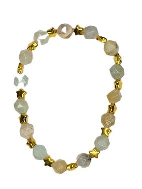 Blue opal bracelet stretchy handmade with star spacers